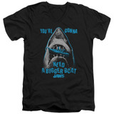 Jaws Boat In Mouth Adult V-Neck T-Shirt Black