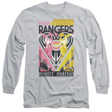 Power Rangers Pink and Yellow Deco Adult Long Sleeve T-Shirt Silver