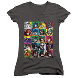 Transformers Transformer Squares Junior Women's Reg V-Neck T-Shirt Charcoal