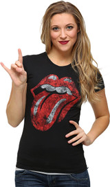 Rolling Stones Distressed Tongue Classic Junior Women's T-Shirt