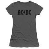 AC/DC Worn Logo Junior Women's Sheer T-Shirt Charcoal - Clearance
