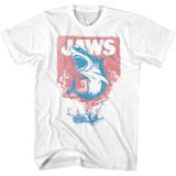 Jaws Shark & Boat Fire White Adult T-Shirt