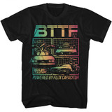 Back to the Future Powered By Flux Capacitor Black Adult T-Shirt