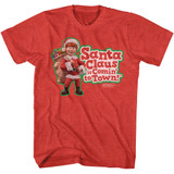 Santa Claus Is Coming To Town Kris and Logo Red Heather Adult T-Shirt