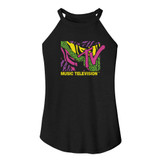 MTV Leopard and Zebra Logo Black Women's Sleeveless Rocker Tank Top T-Shirt