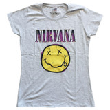 Nirvana Women's T-Shirt Xerox Smiley Pink Heather Grey