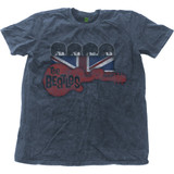 The Beatles Unisex T-Shirt Guitar & Flag (Wash Collection) Denim Blue