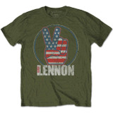 John Lennon Unisex T-Shirt Peace Fingers US Flag Military Green