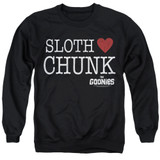 The Goonies Sloth Heart Chunk Adult Crewneck Sweatshirt Black