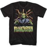 Universal Monsters Frankenstein Lightning BG Black Adult T-Shirt