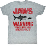 Jaws Warning Gray Heather Adult T-Shirt