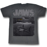 Jaws Shark Boat Black Heather Adult T-Shirt