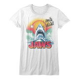 Jaws Beachy Airbrush White Junior Women's T-Shirt
