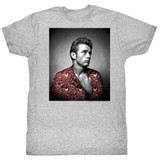 James Dean Red Flower Print Gray Heather Adult T-Shirt