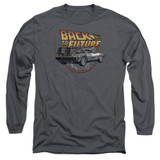 Back To The Future Time Machine Long Sleeve Adult 18/1 T-Shirt Charcoal