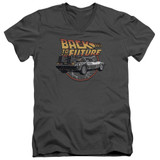 Back To The Future Time Machine Adult V-Neck 30/1 T-Shirt Charcoal