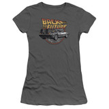 Back To The Future Time Machine Junior Women's T-Shirt Sheer Charcoal