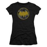 Batman Vintage Symbol Collage Junior Women's Sheer T-Shirt Black