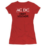 AC/DC High Voltage Stencil Junior Women's Sheer T-Shirt Red