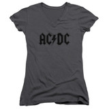 AC/DC Worn Logo Junior Women's V-Neck T-Shirt Charcoal