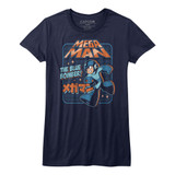 Mega Man Graphic Blu Bomber Navy Junior Women's T-Shirt