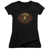 Sun Records Sun Ray Rooster Junior Women's V Neck T-Shirt Black