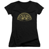 Sun Records Tattered Logo Junior Women's V Neck T-Shirt Black