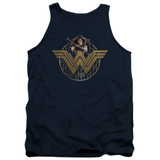 Wonder Woman Movie Power Stance and Emblem Adult Tank Top Navy