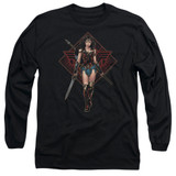 Wonder Woman Movie Warrior Long Sleeve Adult 18/1 T-Shirt Black