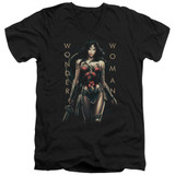 Wonder Woman Movie Armed and Dangerous S/S Adult V Neck 30/1 T-Shirt Black