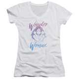 Wonder Woman Movie Retro Stance Junior Women's T-Shirt V Neck White