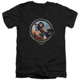 Wonder Woman Movie Battle Pose S/S Adult V Neck 30/1 T-Shirt Black