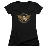 Wonder Woman Movie Lasso Logo Junior Women's T-Shirt V Neck Black