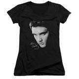 Elvis Presley Face Junior Women's V-Neck T-Shirt Black