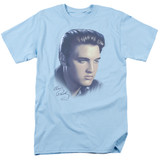 Elvis Presley Big Portrait Adult 18/1 T-Shirt Light Blue