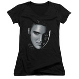 Elvis Presley Big Face Junior Women's V-Neck T-Shirt Black