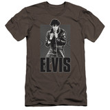 Elvis Presley Leather Premuim Canvas Adult Slim Fit 30/1 T-Shirt Charcoal