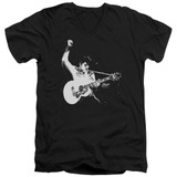 Elvis Presley Black And White Guitarman Adult V-Neck T-Shirt Black
