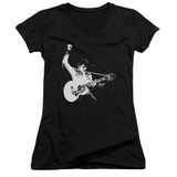 Elvis Presley Black And White Guitarman Junior Women's V-Neck T-Shirt Black