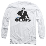 Elvis Presley Blue Suede Adult Long Sleeve T-Shirt White