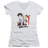 Elvis Presley Speedway Junior Women's V-Neck T-Shirt White