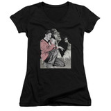 Elvis Presley Rock N Roll Smoke Junior Women's V-Neck T-Shirt Black