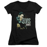 Elvis Presley Always The Original Junior Women's V-Neck T-Shirt Black