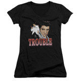 Elvis Presley Trouble Junior Women's V-Neck T-Shirt Black