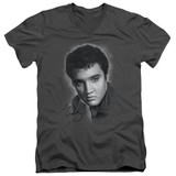 Elvis Presley Grey Portrait Classic Adult V-Neck T-Shirt Charcoal