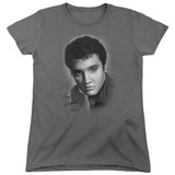 Elvis Presley Grey Portrait Classic Women's T-Shirt Charcoal