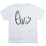 Elvis Presley Sketchy Name Classic Youth T-Shirt White