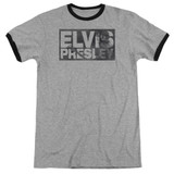 Elvis Presley Block Letters Classic Adult Ringer T-Shirt Heather/Black