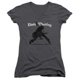 Elvis Presley Overprint Classic Junior Women's V-Neck T-Shirt Charcoal