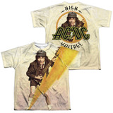 AC/DC Higher Voltage (Front/Back Print) Youth Sublimated Crew T-Shirt White